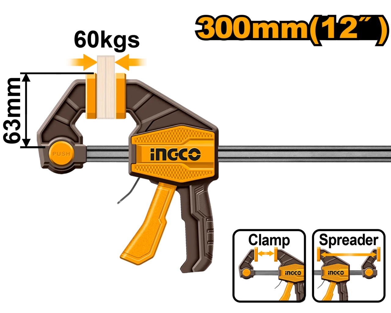 Presa Fixare Rapida Tip F HQBC01603 – 63x450 mm, Forta Strangere 60 kg, Bara Otel 5x18 mm, Clema Profesionala Tamplarie - imagine 2