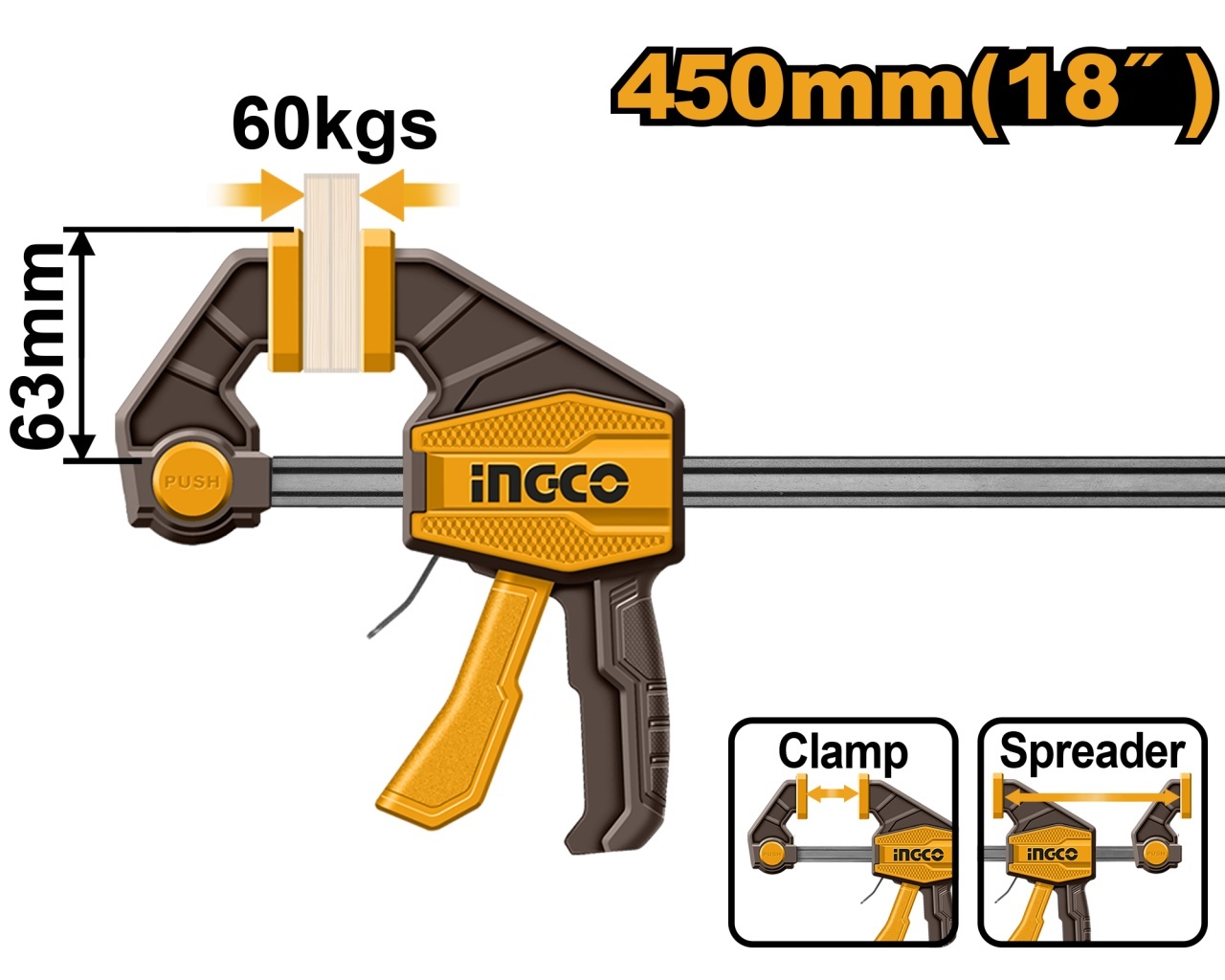 Presa Fixare Rapida Tip F HQBC01603 – 63x450 mm, Forta Strangere 60 kg, Bara Otel 5x18 mm, Clema Profesionala Tamplarie - imagine 3