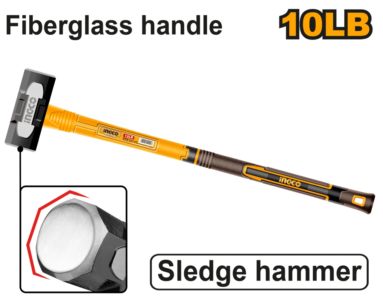 Baros 4.5kg Maner de Fibra HSM81498 – baros profesional cu cap otel carbon forjat si maner fibra de sticla rezistent - imagine 2