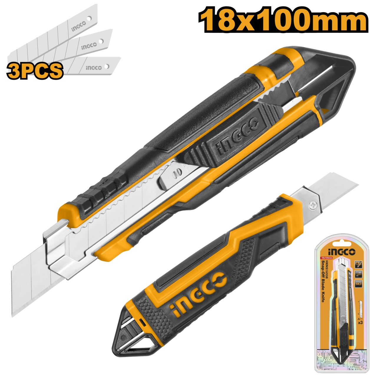 Cutter Plastic cu Maner Cauciuc + 3 Rezerve INGCO HKNS16538 – Precizie si Confort in Taiere