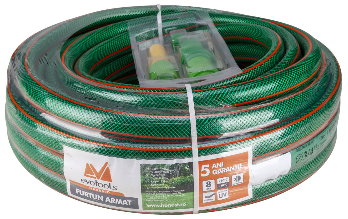 Furtun Armat apa Cu Accesorii 1/2 inch, 20 M, Evotools 635220