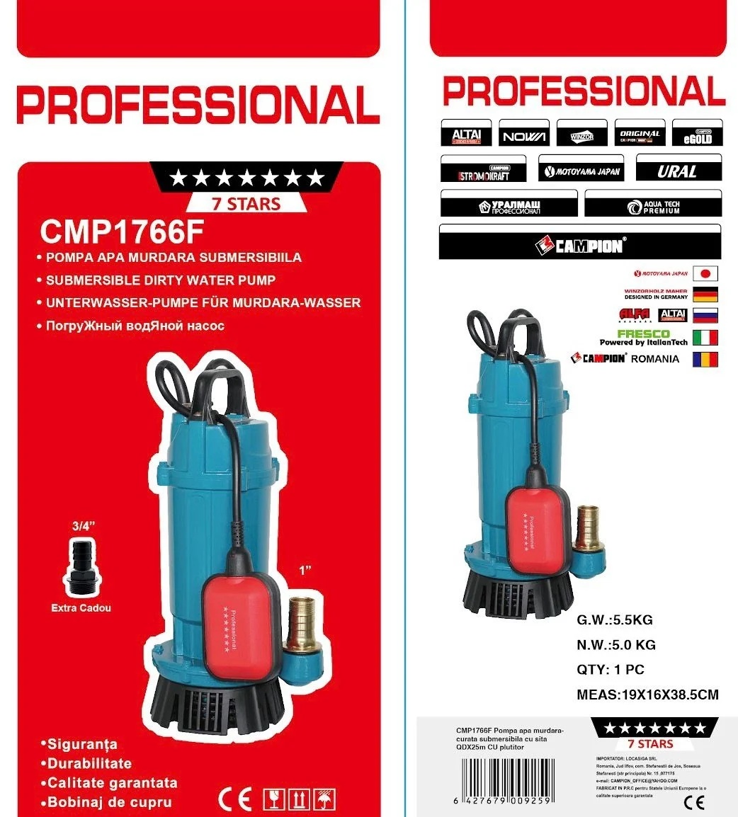 Pompa submersibila apa curata CMP1766F QDX3-25-0.75F, 0.75kW, 1HP, debit 3 mc/h, inaltime refulare 25m, 2860RPM, 110-220V, cu plutitor - imagine 4