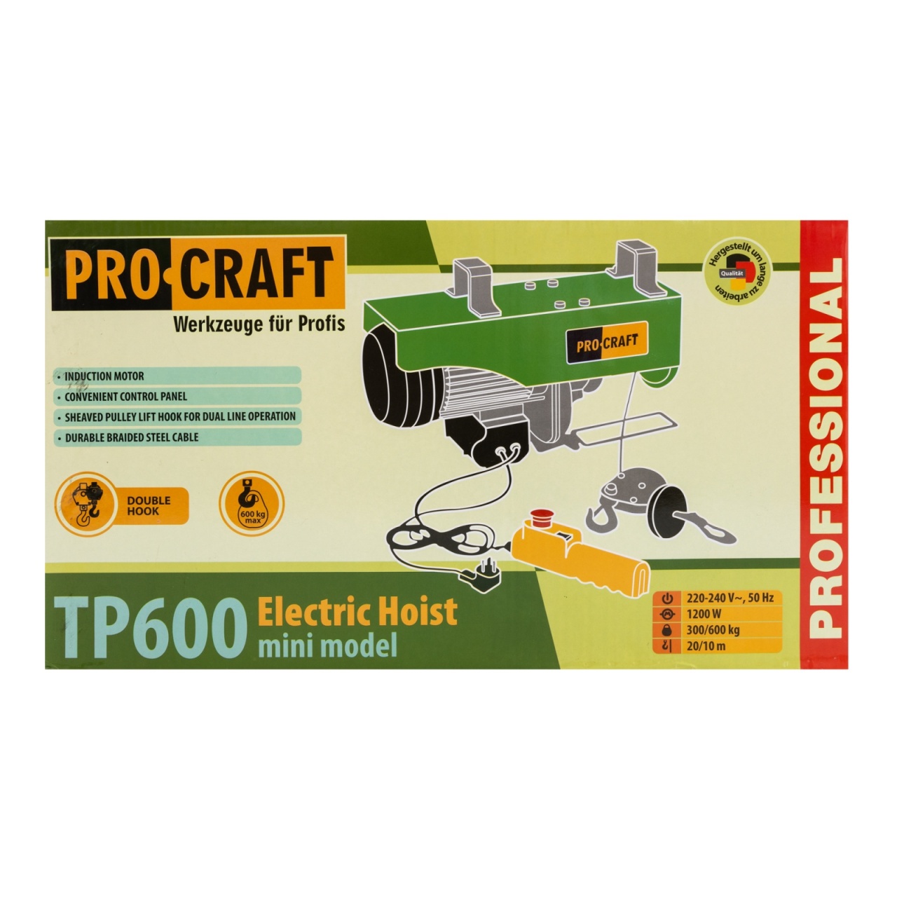 Troliu electric electropalan 600/1200kg, 1200W, 32kg, 20m, macara electrica PROCRAFT TP600 - 2 | YEO