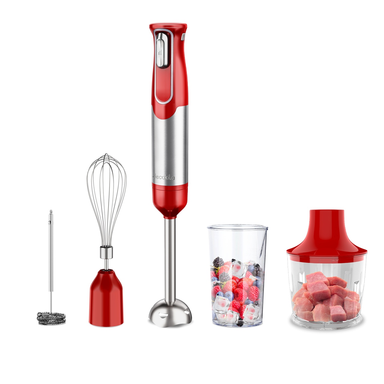 Blender Mixer cu Baterie 5 in 1 Rosu/Inox Decakila KMJB021R