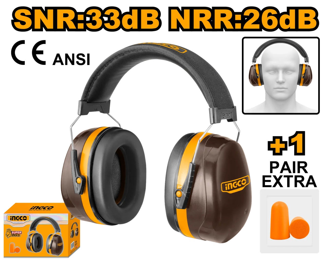 Casti Protectie Fonica Industrial HEM3328 – SNR 33dB, NRR 26dB, Carcasa Dubla ABS, Banda Reglabila, Set cu Dopuri SNR 38dB - imagine 2