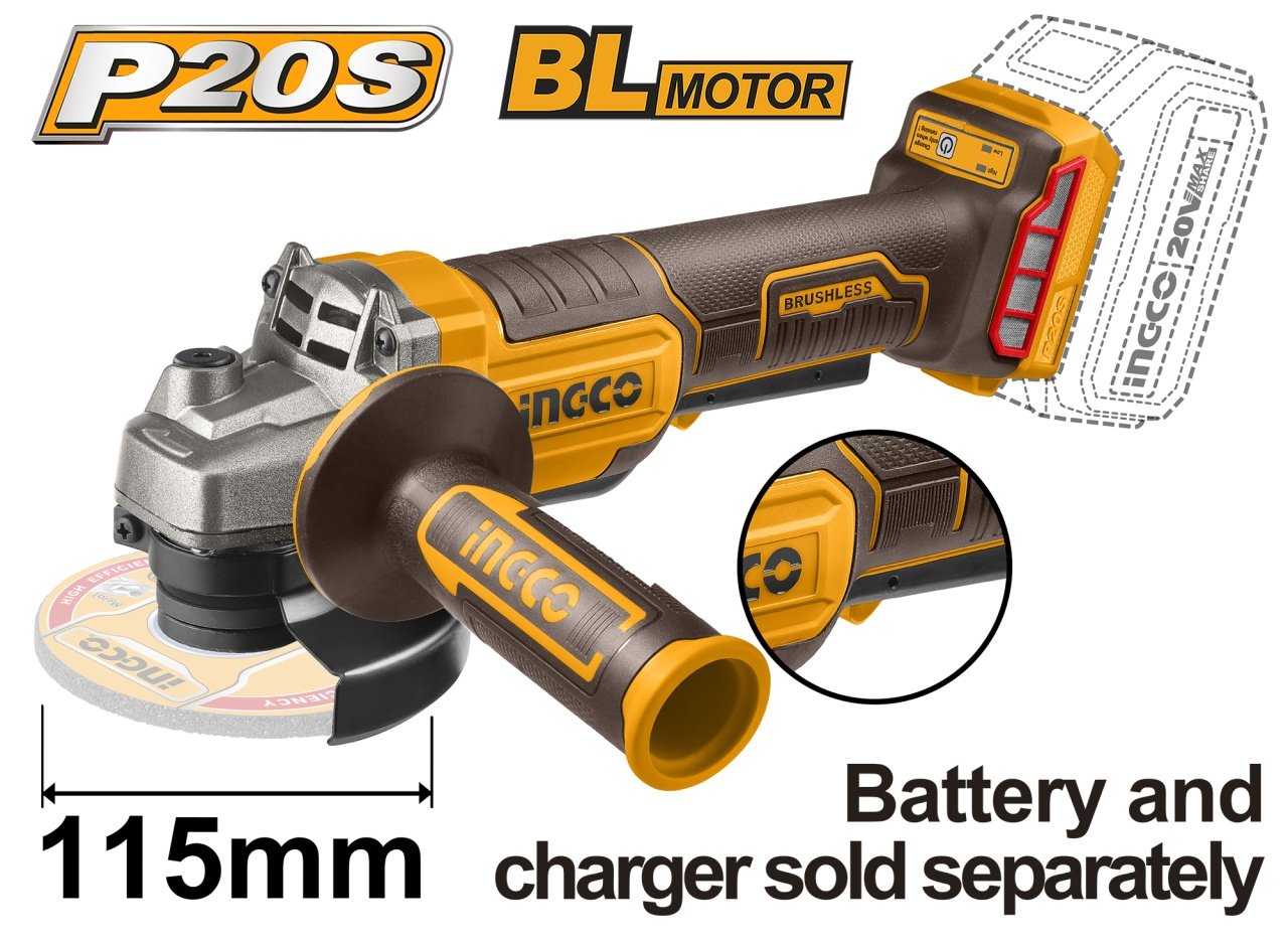 Flex Polizor Unghiular 20V 115mm motor Brushless fara acumulator - Ingco CAGLI211156