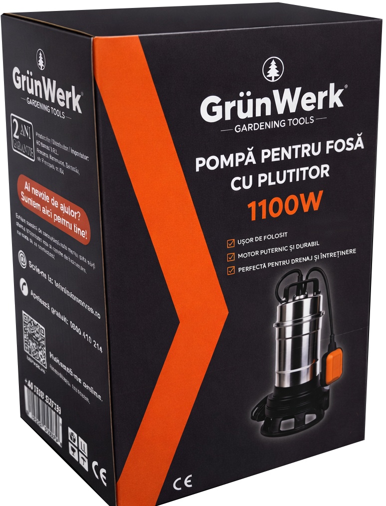 Pompa submersibila apa murdara inox GW GW7181, 1.1kW (1100W), cu plutitor automat, cablu 6.7m, pentru drenaj si evacuare apa cu impuritati - imagine 10
