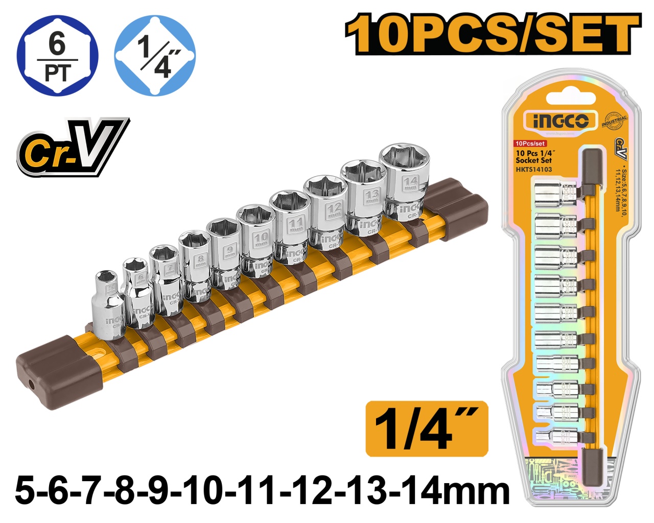 Trusa Chei Tubulare Scute 1/4 10 Buc INGCO HKTS14103