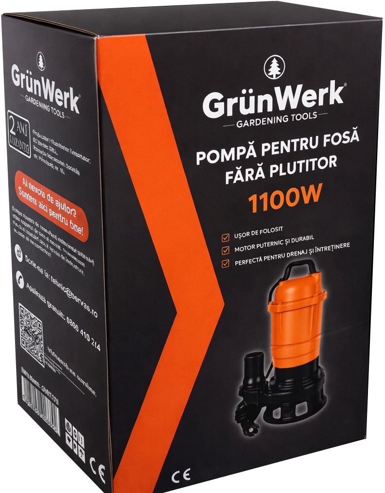 Pompa apa murdara submersibila GW 1.1kW, 1100W, fara plutitor, cablu 6.7m, pentru drenaj si evacuare apa cu impuritati - imagine 8