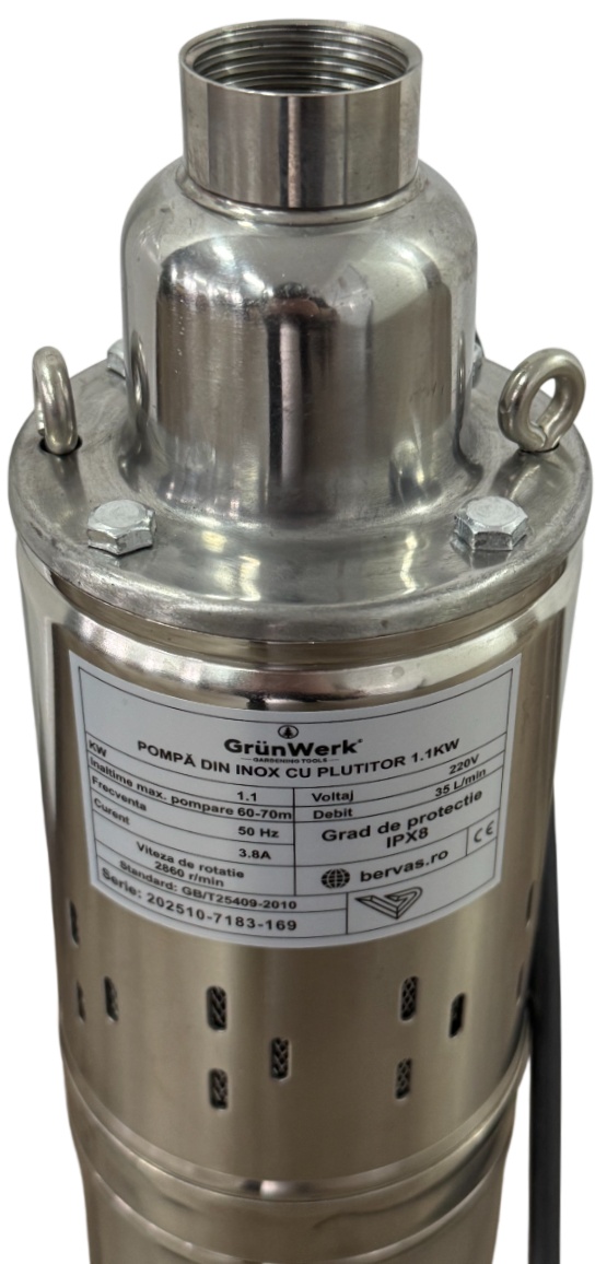 Pompa Inox cu Snec Submersibila cu Plutitor Automat GW GW7183, Putere 1.1KW (1100W), Cablu 9.5m, Inaltime 52cm, Latime 10cm, Circumferinta 31cm, Carcasa Otel Inoxidabil, Pentru Apa Curata sau Usor Murdara - imagine 7
