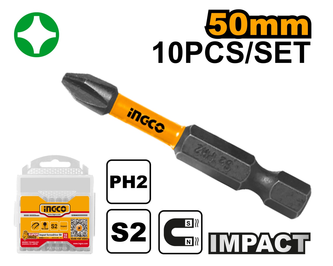 Set Biti PH1 Lungi Impact 10buc INGCO SDBIM11PH223