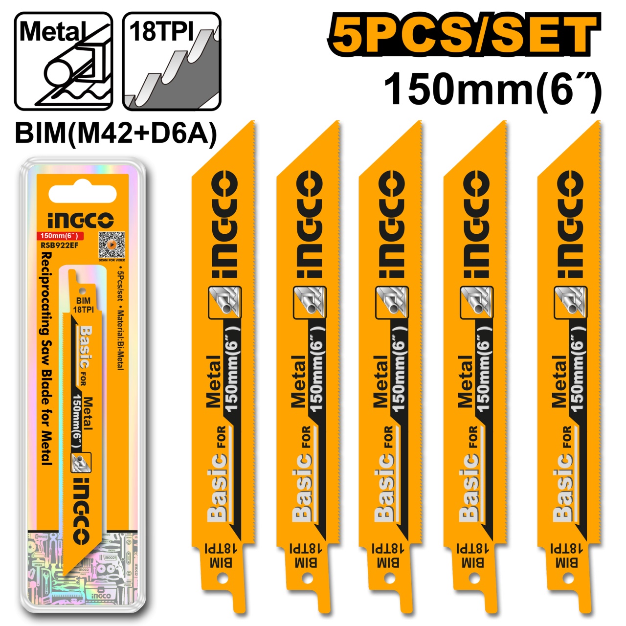 Panza Fierastrau Sabie Metal set 5buc (nou) INGCO RSB922EF