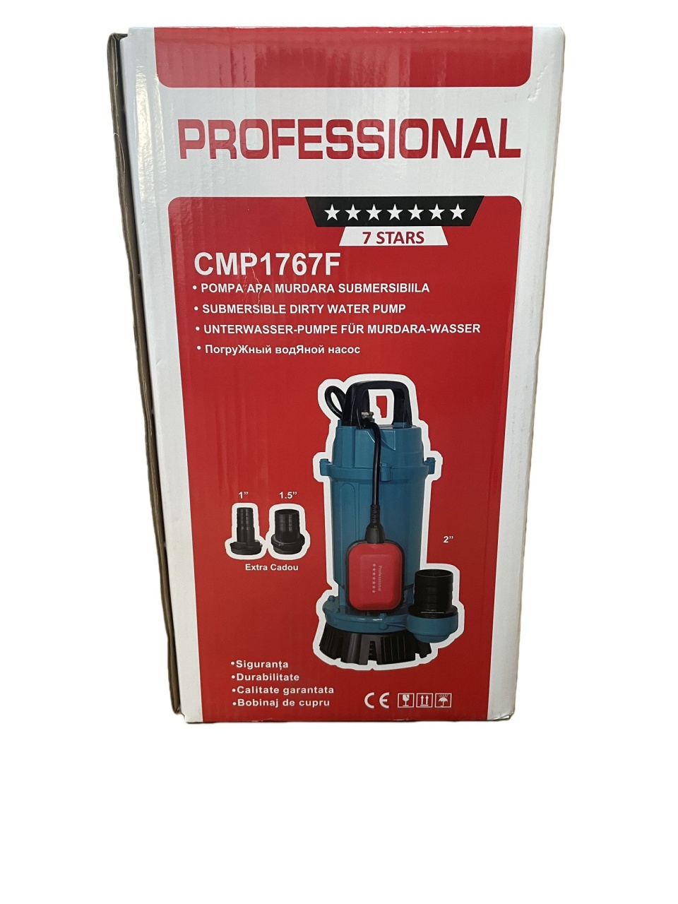 Pompa submersibila apa curata-murdara CMP1767F QDX10-35-1.1F, 1.1kW, 1.5HP, debit 10 mc/h, inaltime refulare 35m, iesire 2" / 1.5" / 1", 2860RPM, 110-220V, cu plutitor - imagine 4