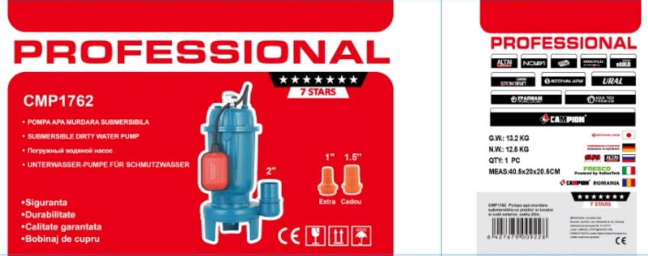 Pompa submersibila apa murdara CMP1762 profesionala, cu plutitor, tocator si cutit exterior, racord 2" / 1.5" / 1", pentru ape uzate si reziduuri, bobinaj cupru, sistem macerator integrat - imagine 5
