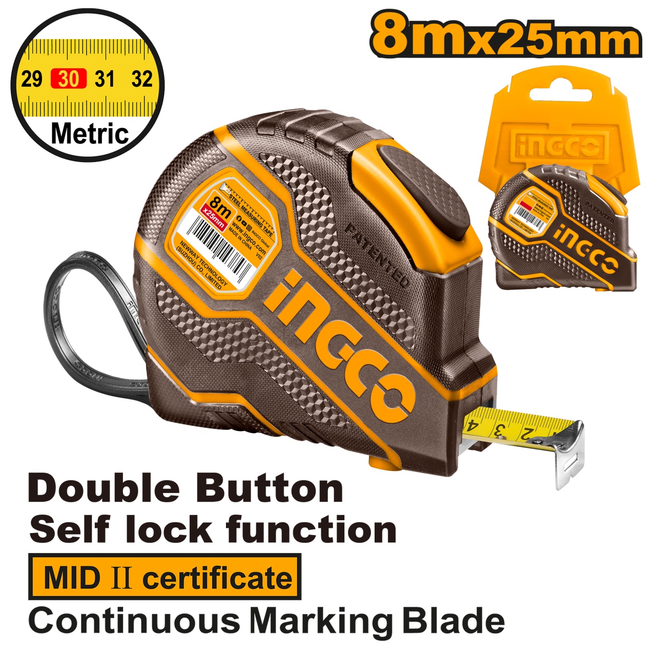 Ruleta Autoblocaj 8m Grosime 25mm INGCO HSMT08081E