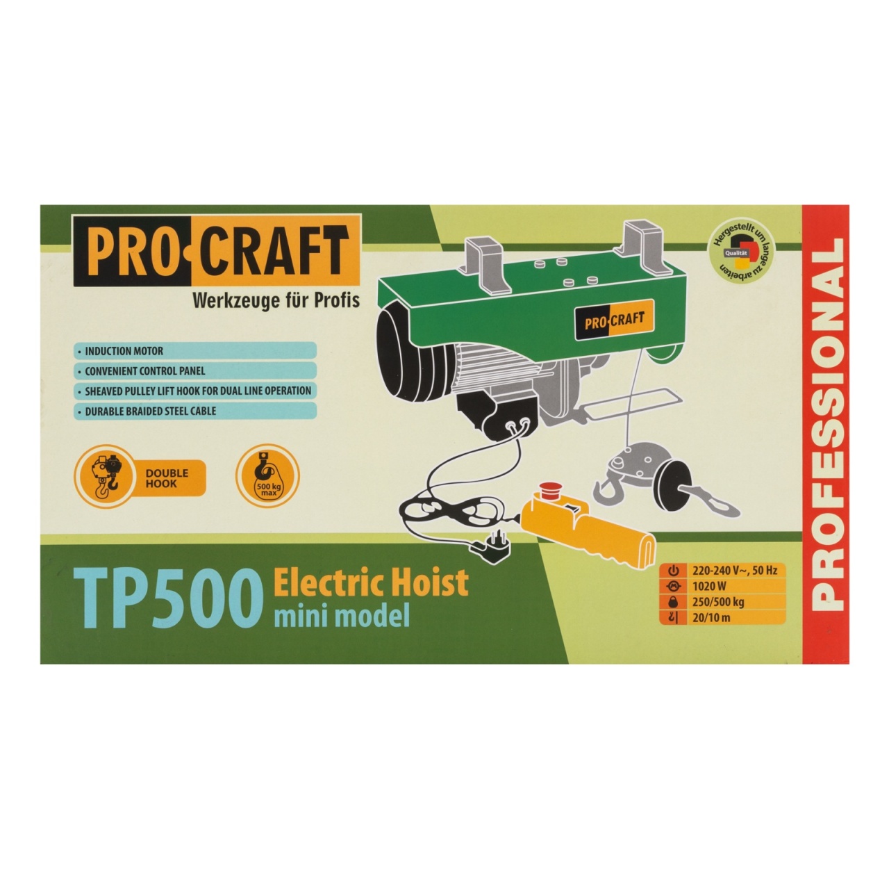 Troliu electric electropalan 250/500kg, 1020W, 12m, 8kg, macara electrica Procraft TP500 - 1 | YEO