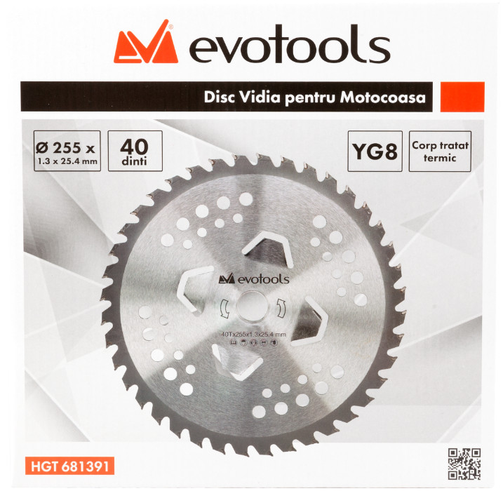 Disc Vidia Pentru Motocoasa Cu 4 Aripioare 255x25.4x1.3 mm, 40 dinti Evotools 681391 - 1 | YEO