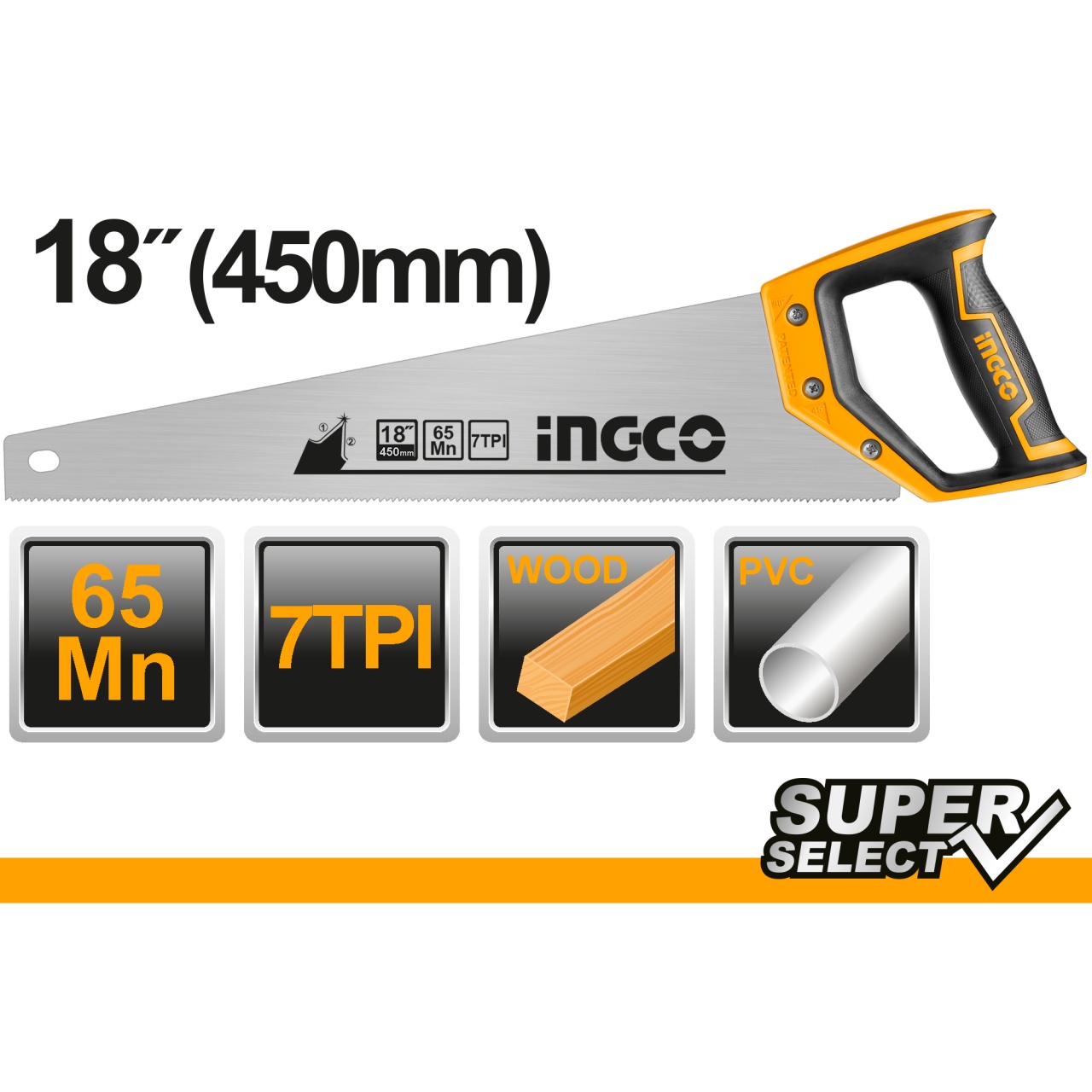 Fierastrau Manual cu Maner Plastic 45cm Super Select INGCO HHAS15450 - 1 | YEO