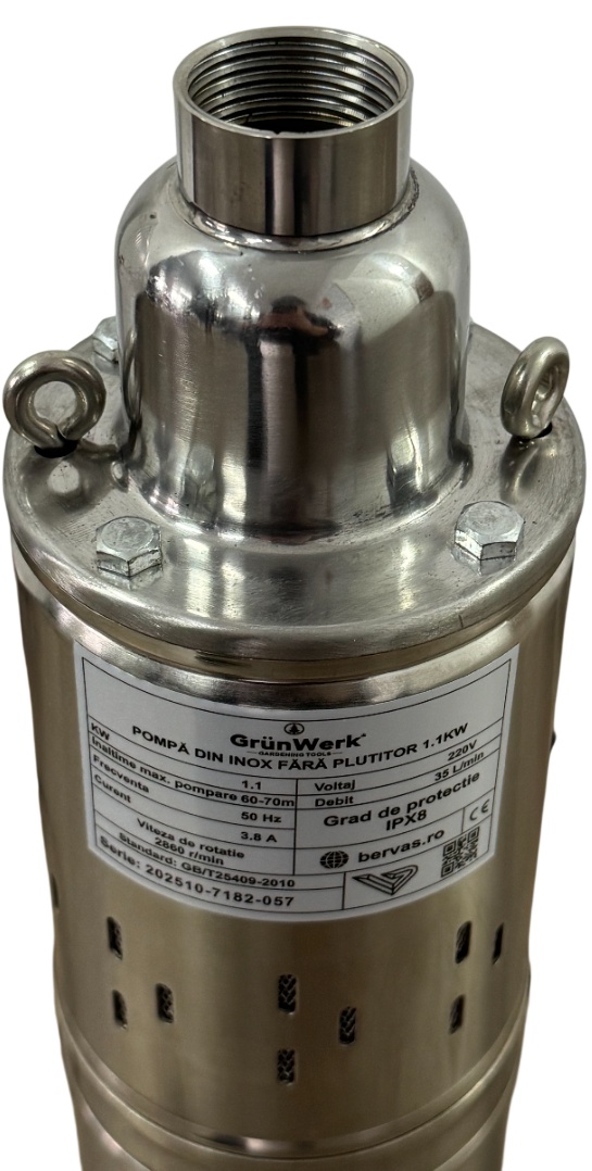 Pompa Inox Submersibila cu Snec Fara Plutitor GW GW7182, Putere 1.1KW (1100W), Cablu 9.5m, Inaltime 51.5cm, Latime 10.5cm, Circumferinta 31cm, Carcasa Otel Inoxidabil, Pentru Apa Curata sau Usor Murdara - imagine 6