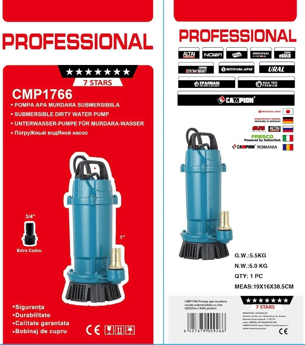 Pompa submersibila apa curata CMP1766 QDX3-25-0.75, 0.75kW, 1HP, debit 3 mc/h, inaltime refulare 25m, 2860RPM, 110-220V, fara plutitor - imagine 4