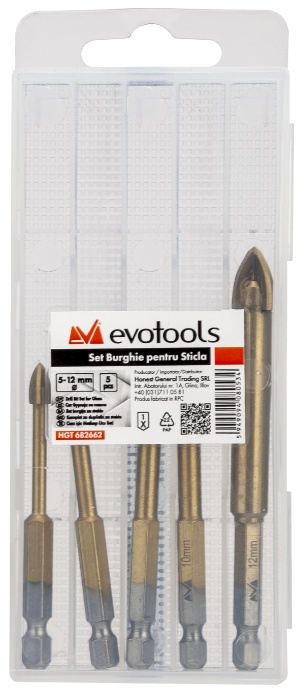 Set 5 Burghie pentru Sticla 5-12 mm Evotools 682662 - 1 | YEO