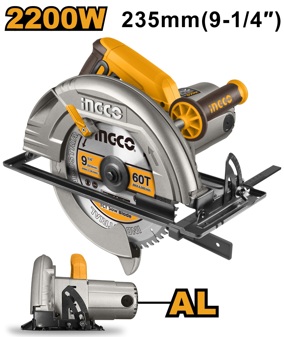 Fierastrau Circular 2200W, 235mm, 3800rpm, carcasa aluminiu, Ingco CS2358