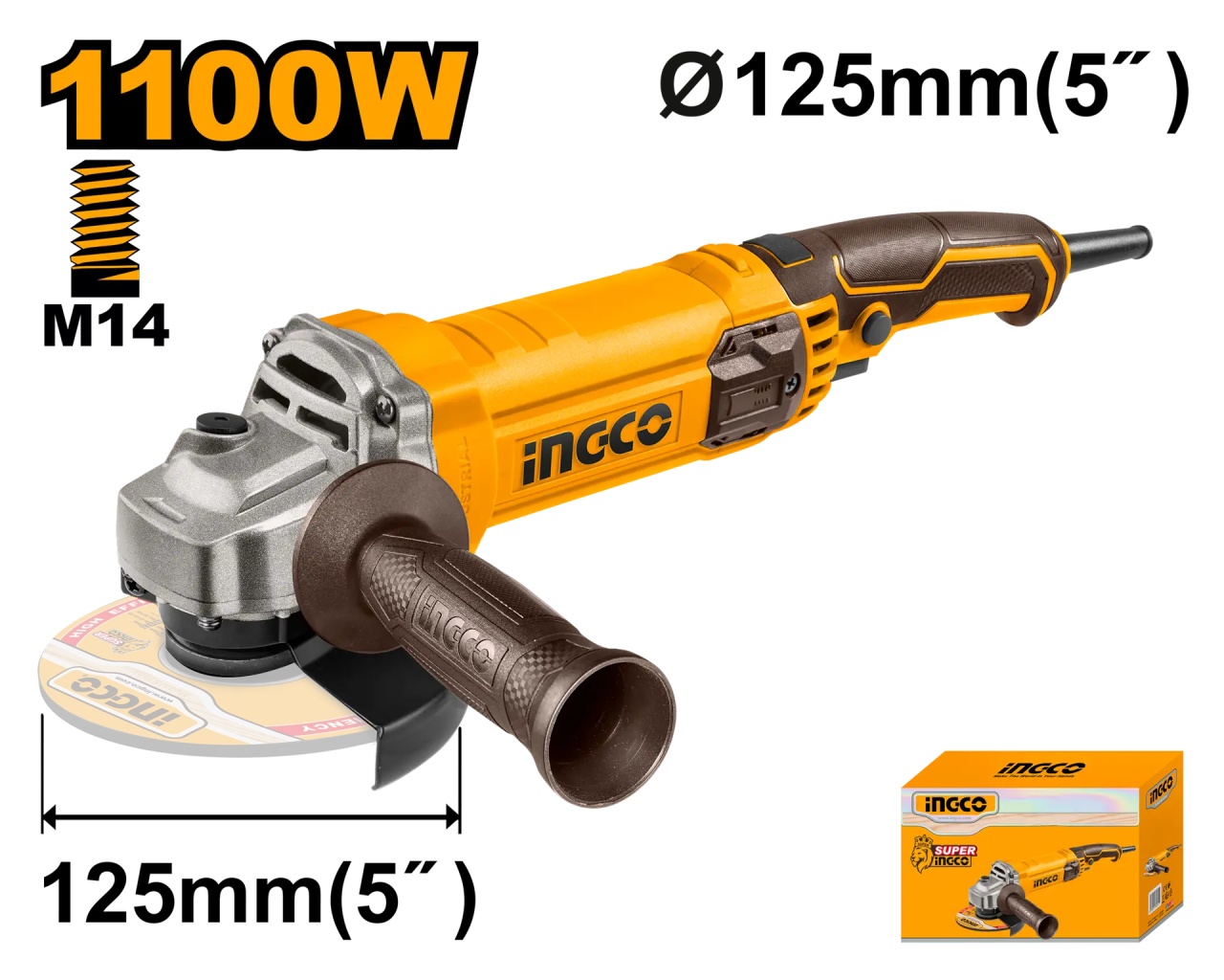Flex Unghiular 1100W 125mm AG110038 – 12000 rpm, Filet M14, Polizor Unghiular Profesional pentru Taiere si Slefuire - imagine 2