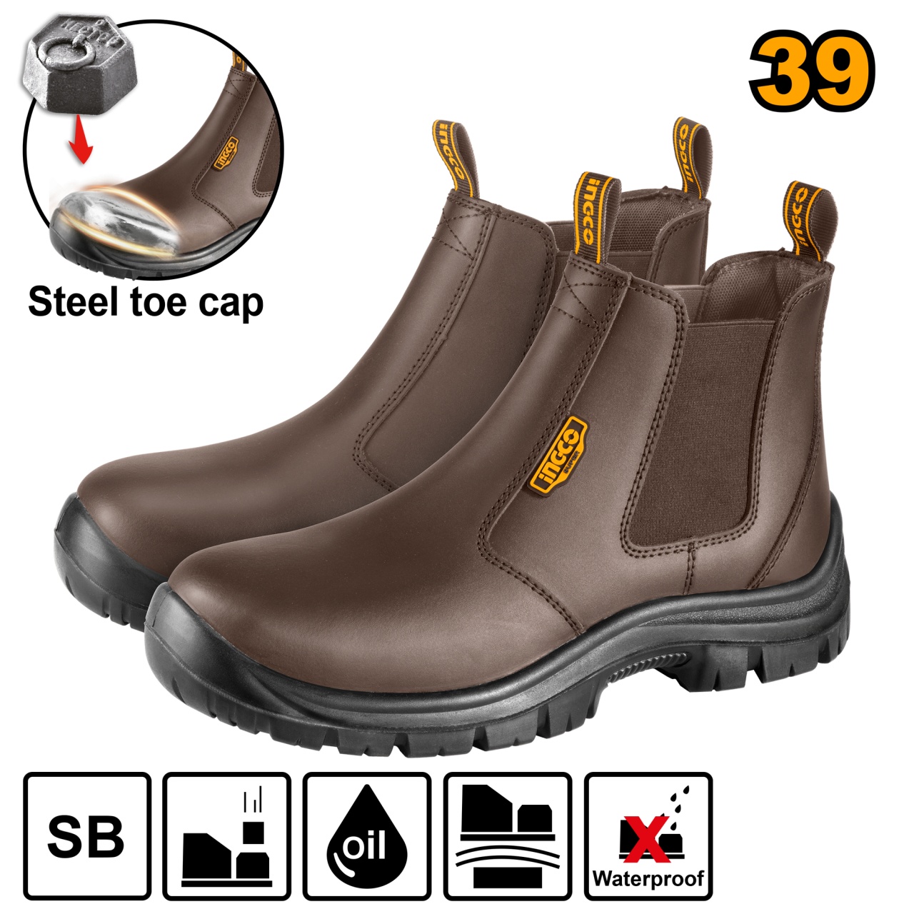 Ghete de Protectie Maro cu Varf Metalic marimea 40 INGCO SSH08SB.40