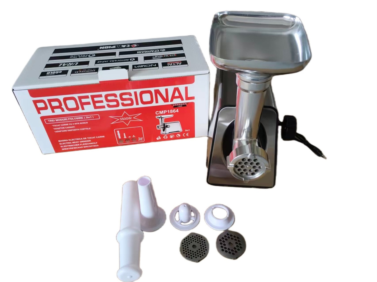 Masina de tocat carne INOX, 3500W, functie reverse, 3 in 1 cu adaptor chiftele, carnati CAMPION PROFESSIONAL - view 5