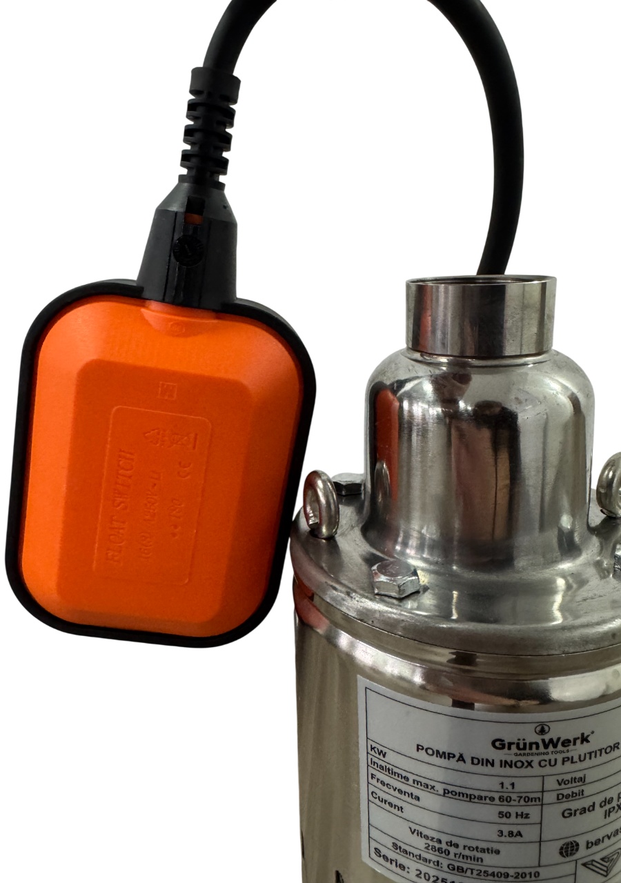Pompa Inox cu Snec Submersibila cu Plutitor Automat GW GW7183, Putere 1.1KW (1100W), Cablu 9.5m, Inaltime 52cm, Latime 10cm, Circumferinta 31cm, Carcasa Otel Inoxidabil, Pentru Apa Curata sau Usor Murdara - imagine 8