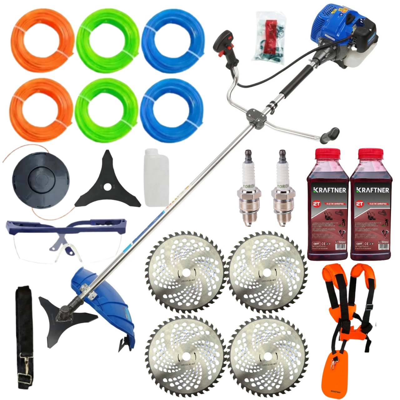 8.5CP CU 21ACCESORII, Motocoasa pe benzina in 2t timpi