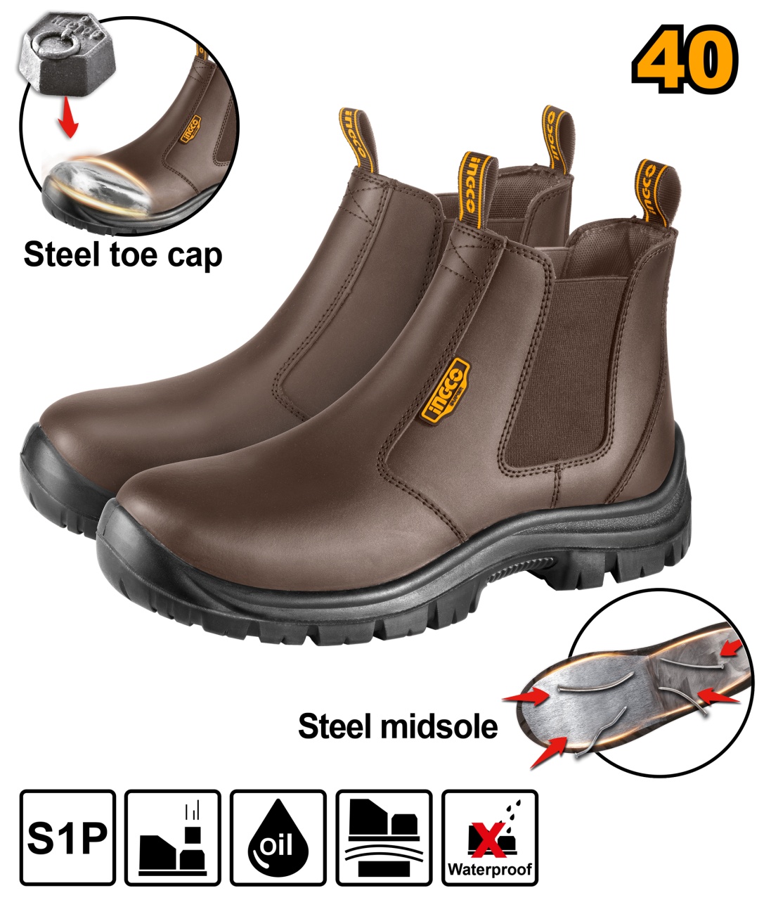 GHETE PROTECTIE MARO CU VARF SI TALPA METALICA MARIME 45 INGCO SSH08S1P.45