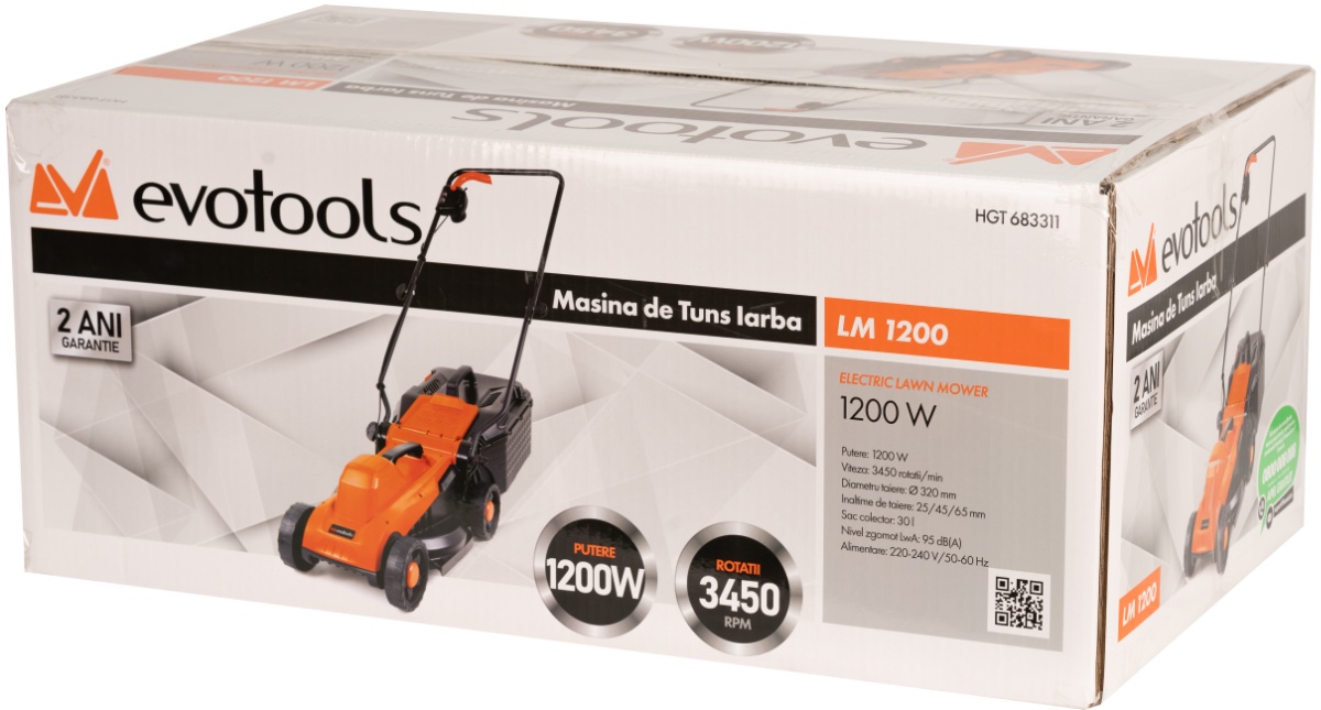 Masina de tuns iarba electrica LM1200B EvoTools 683311, 1200W, latime taiere 320mm, 3450rpm, cos colector 30L, reglaj 3 trepte 25-65mm - imagine 3