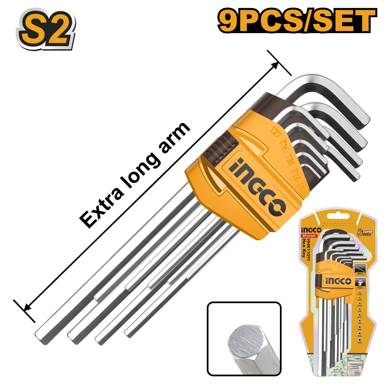 Set Imbus 1.5-10mm Extra Lung 9buc INGCO HHK11092