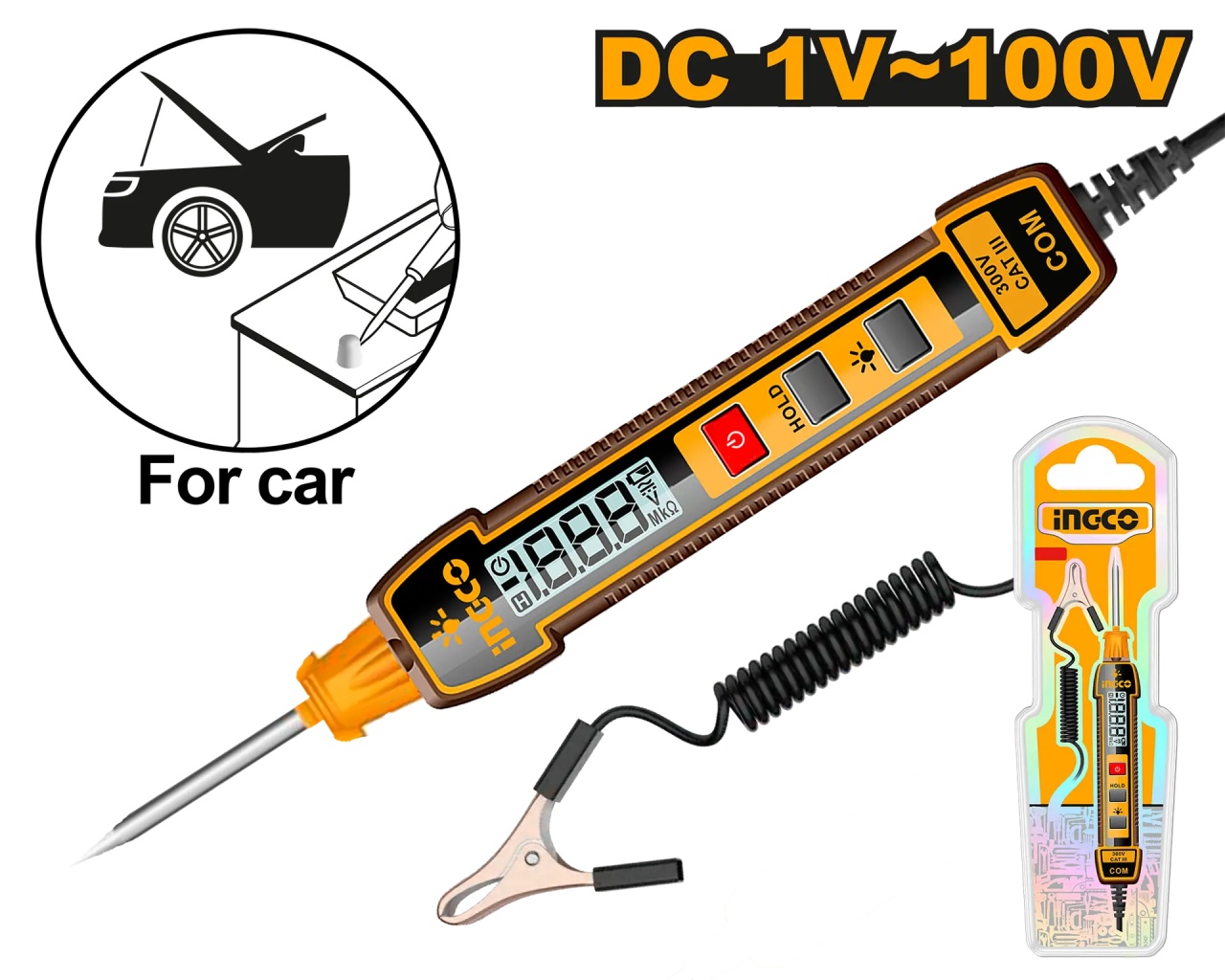 Surubelnita Control Ecran Digital HSDT41001 – 1-100V DC, Afisaj Digital, Backlight, Lanterna LED, Cablu 2700 mm - imagine 2
