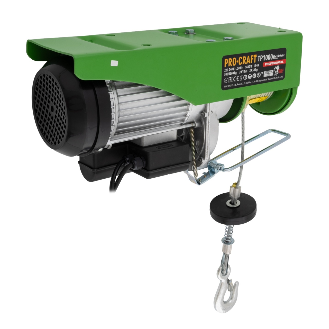 Troliu electric electropalan 500/1000kg, 1600w, 20m, 32kg, macara electrica PROCRAFT TP1000 - 1 | YEO