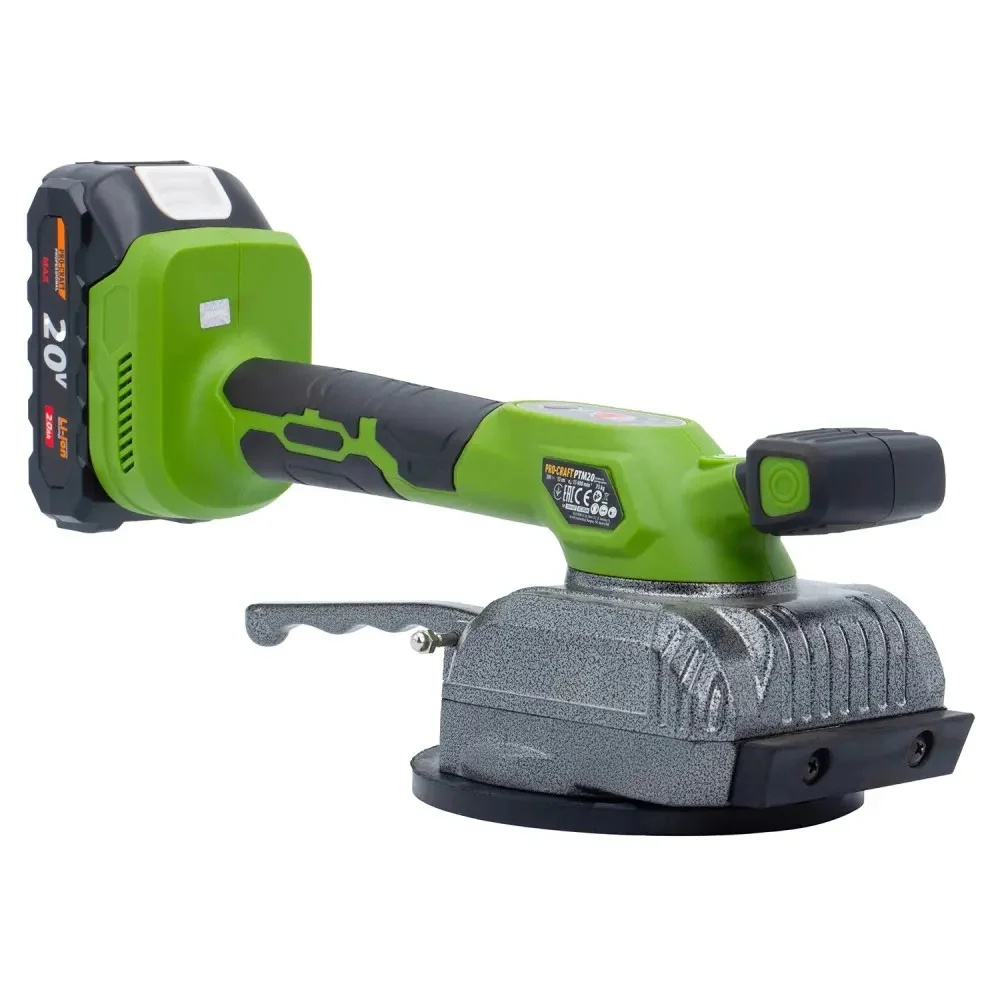 Ventuza pentru gresie cu 1 acumulator si incarcator, 20v, 2AH, 15.000 vibratii/min, 75kg, 130mm, PROCRAFT PTM20 - 1 | YEO