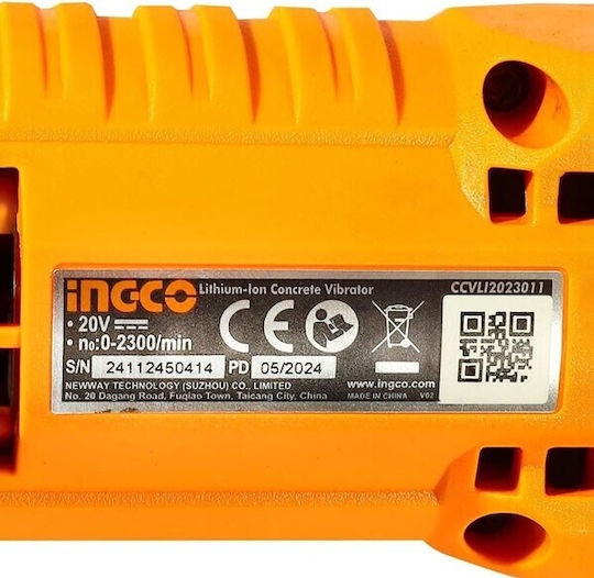 Vibrator beton cu acumulator 20V INGCO CCVLI2023011, 2300 rpm, cu 1 acumulator 2.0Ah si incarcator - 3 | YEO