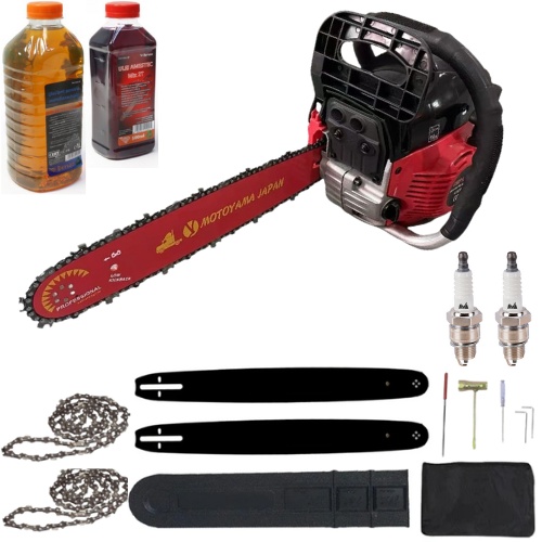 *Mega Pachet* 8.5cp Drujba benzina + 2 lanturi + 2 lame + ulei ungere lant 1L + ulei amestec 0.5L + 2 bujii + accesorii MOTOYAMA JAPAN