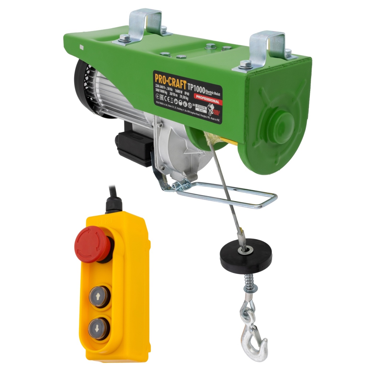 Troliu electric electropalan 500/1000kg, 1600w, 20m, 32kg, macara electrica PROCRAFT TP1000