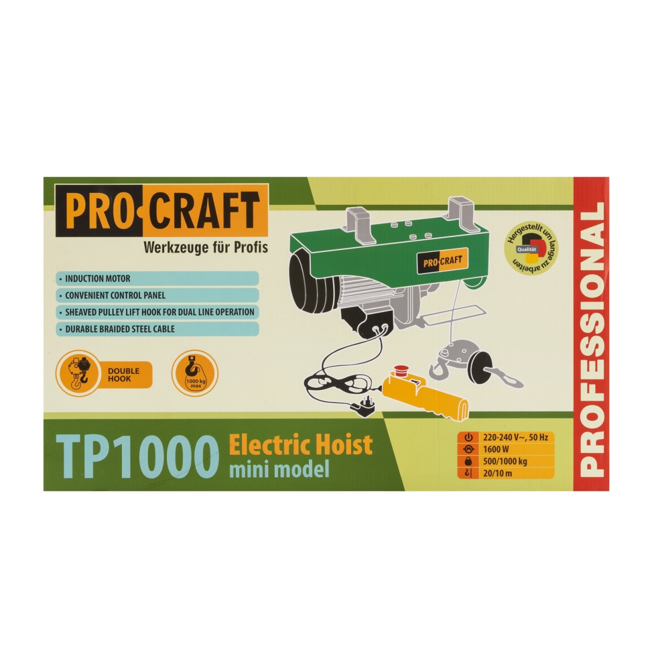 Troliu electric electropalan 500/1000kg, 1600w, 20m, 32kg, macara electrica PROCRAFT TP1000 - 2 | YEO