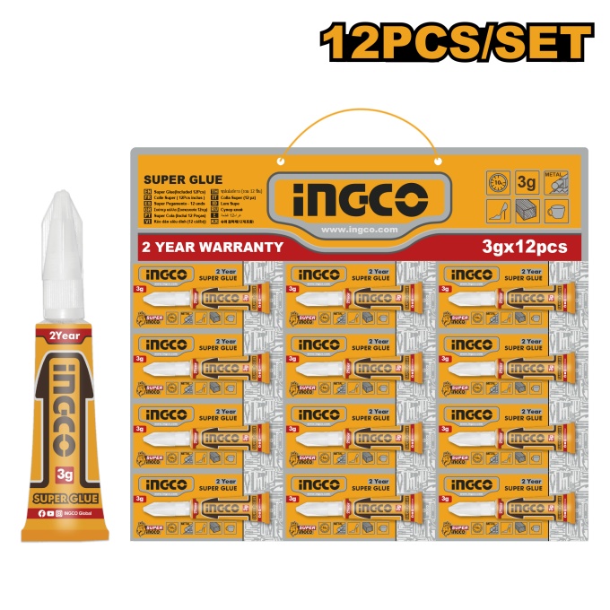 Super Glue 3g (12 buc/set) INGCO HSGU3122 – Adeziv Instant pentru Reparatii Precise si Durabile