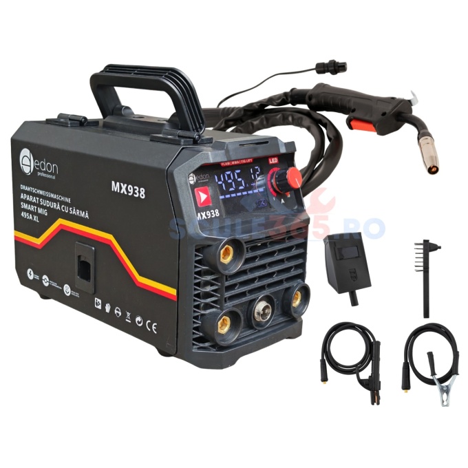 495A *PROFESIONAL* Aparat de sudura cu sarma tip invertor 495A, MMA/MIG/FCAW/TIG, electrozi 1.5-5mm, 4g, IP21S, EDON® MX938