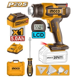 Pistol de Aer Cald 20V 30-550°C cu Afisaj LCD Debit 100-200L/min Acumulator 5.0Ah HGLI20035 – suflanta aer cald profesionala reglabila
