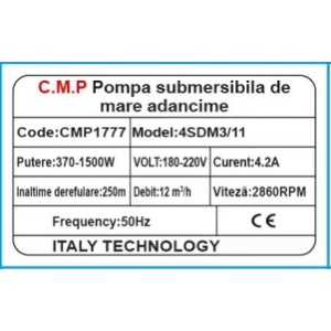 POMPA SUBMERSIBILA MULTIETAJATA APA CURATA, 4SDM3/11, 1500W, 11 TURBINE, CABLU 30M, INALTIME REFULARE 108M, DEBIT 3000 L/H, CMP1777 - Img 2