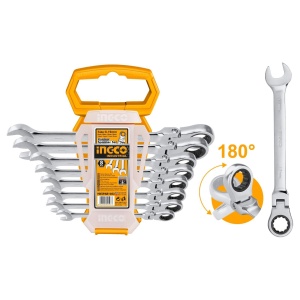 Set Trusa Chei Combinate cu Clichet cu Cap Flexibil 8-19mm 8 buc, Ingco HKSPAR1083 - Img 2