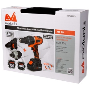 Masina de insurubat multifunctionala MT20 brushless 20V 2 acumulatori 2Ah 3 capete mandrina 13 mm impact 200 Nm mini ferastrau 100 mm EvoTools 682373 - Img 9
