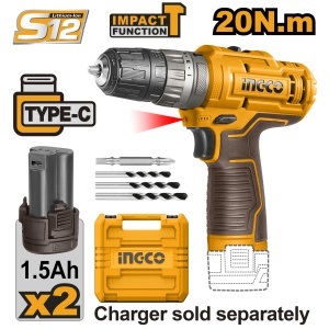 Masina De gaurit Bormasina 12V Impact 2 Acumulatori cu Type C si Geanta Ingco CIDLI12202E