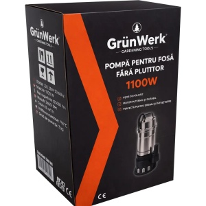 Pompa Apa Murdara Submersibila Inox Fara Plutitor GW GW7517, Putere 1100W (1.1KW), Cablu Alimentare 6.7m, Inaltime 41cm, Latime 20cm, Circumferinta 40.5cm, Carcasa Otel Inoxidabil, Pentru Evacuare Apa cu Impuritati - Img 2
