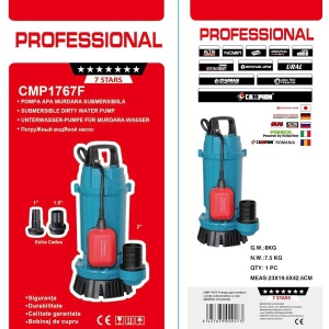 Pompa submersibila apa curata-murdara CMP1767F QDX10-35-1.1F, 1.1kW, 1.5HP, debit 10 mc/h, inaltime refulare 35m, iesire 2" / 1.5" / 1", 2860RPM, 110-220V, cu plutitor - Img 3